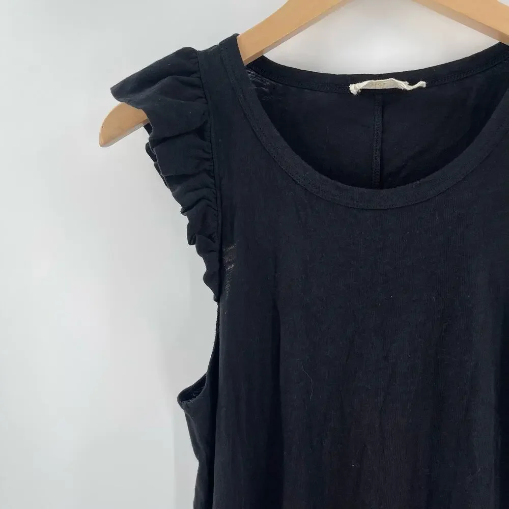 NATION LTD Dress Size Medium Elliot Ruffle Sleeve Black Pima Cotton Linen Blend - Picture 8 of 15